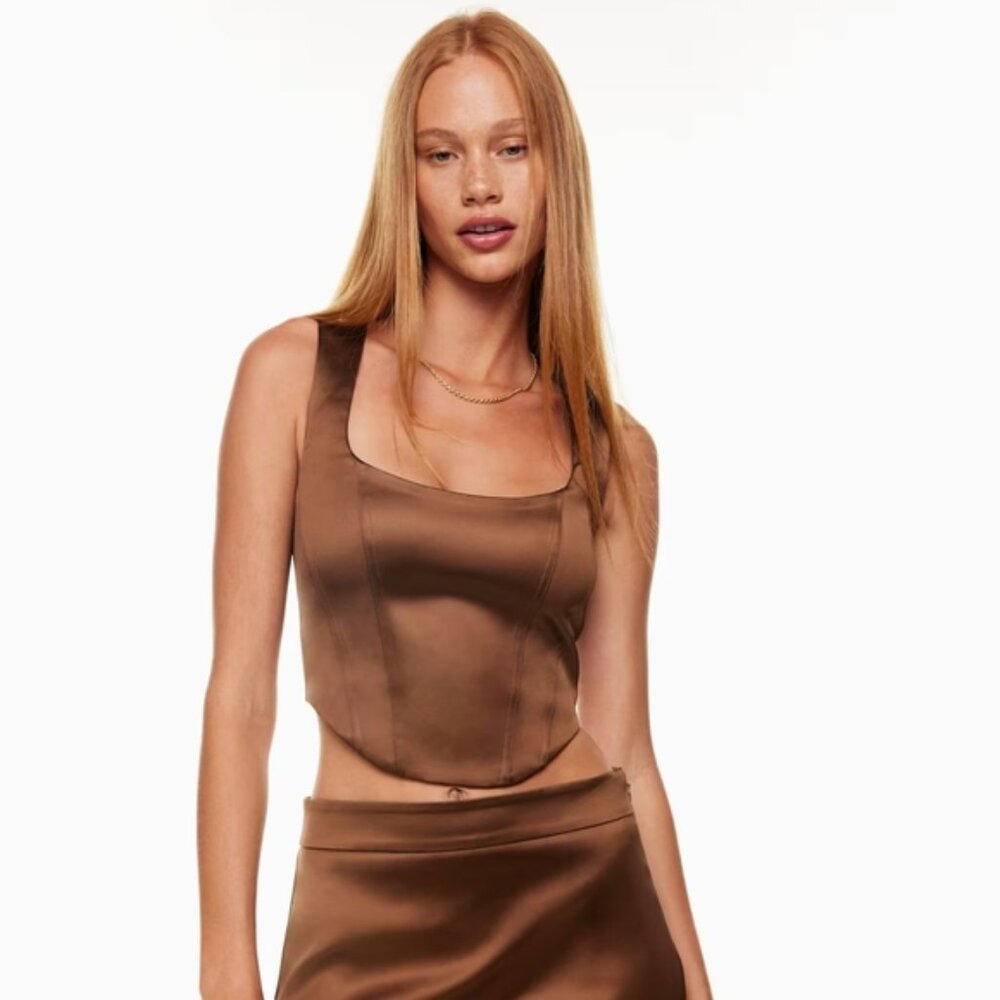 Aritzia Shiloh Brown Satin Corset Top